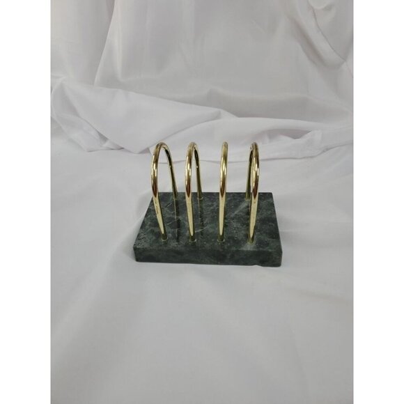 Vintage Green Marble Stone Brass Letter Holder, Vintage MCM Desk Organizer - Picture 7 of 12